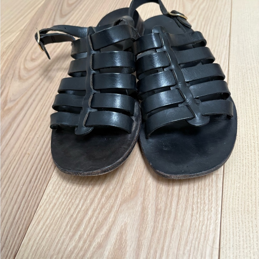 Mansur Gabriel - black leather gladiator strap summer flat sandals size 36 US 6 - Picture 3 of 5